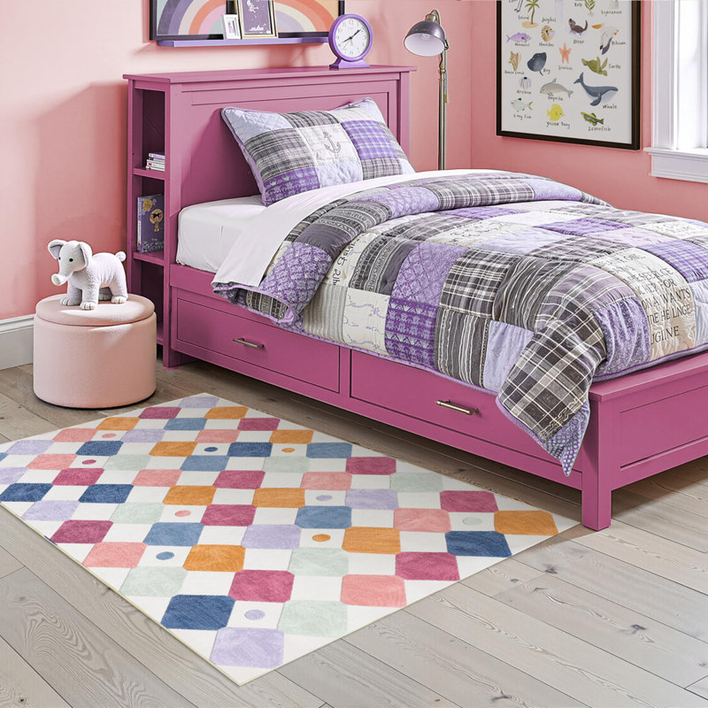 Colorful Diamond for Kids Washable Non-slip Rug Berries on Cream, Rectangle 4' x 6', Berries on Cream
