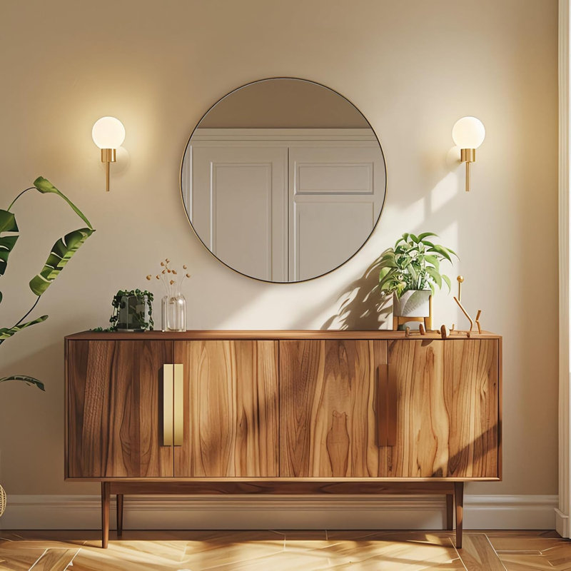 Miroir de salle de bain Kaitlee Cadre en acier inoxydable, 24 po x 24 po, Or brossé, Round