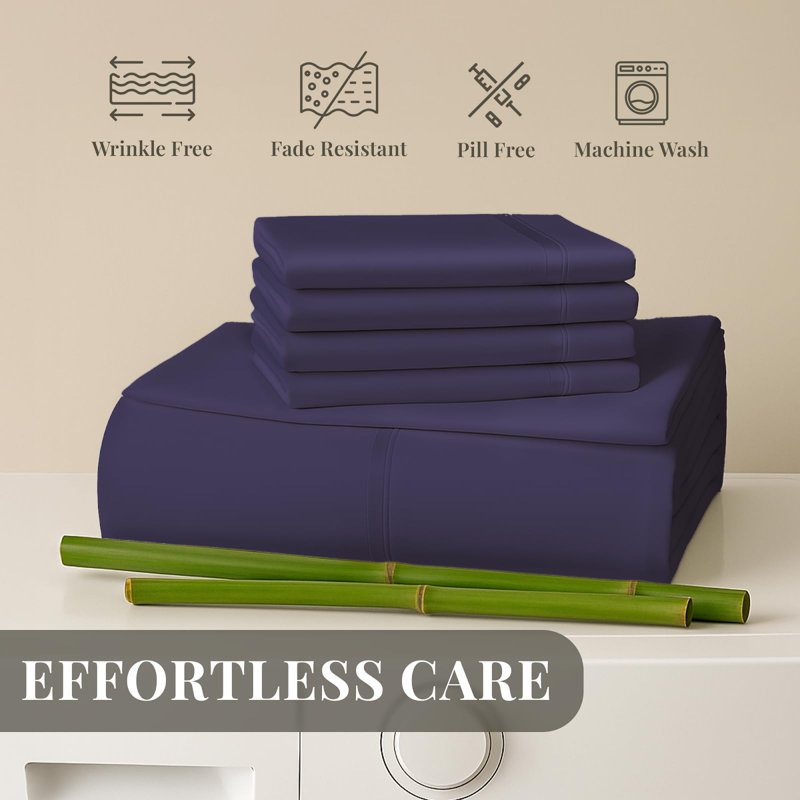 Premium Rayon From Bamboo Blend Sheet Set With Deep Pockets, Cooling and Breathable, Purple