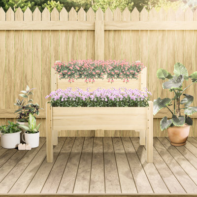2 jardinières en bois surélevé de 34 po x 34 po x 28 po, pour la cour, le patio, les légumes, les herbes, les fleurs, l'apparence naturelle, la conception surélevée, la boîte de jardin pour drainer l'eau, les légumes, l'apparence et la robustesse