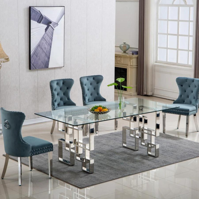 Table de salle à manger rectangulaire en verre trempé Bulger