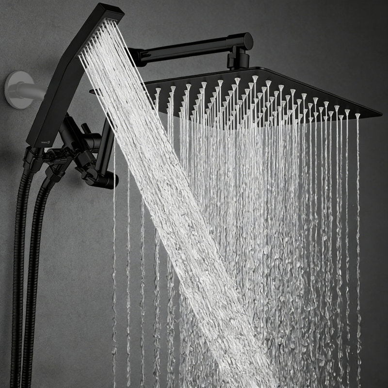 12 Inches Rainfall Shower Head With Handheld Spray Combo,  Adjustable Extension Arm, 71 Inches Stainless Steel Hose