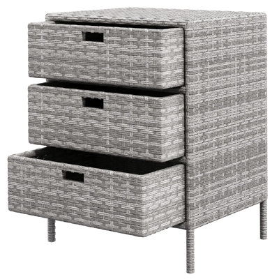 3-drawer Rattan Storage Cabinet, Pe Wicker Outdoor Towel Rack With Pool Caddy Organizer, Gray