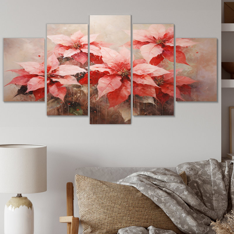 Poinsettia Flower Expressions An II - Décoration murale florale - 5 panneaux