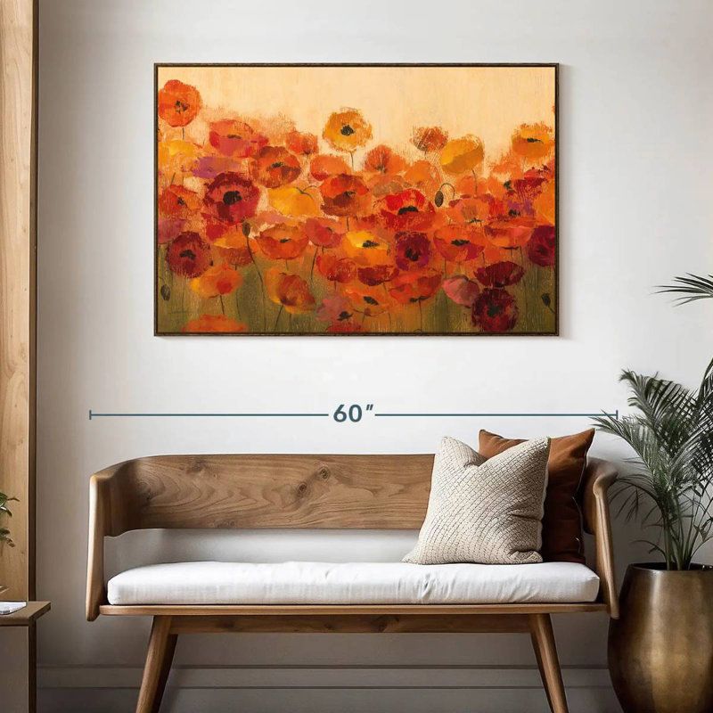 Coquelicots vibrants d'été, 46 po x 31 po, Cadre flottant noyer