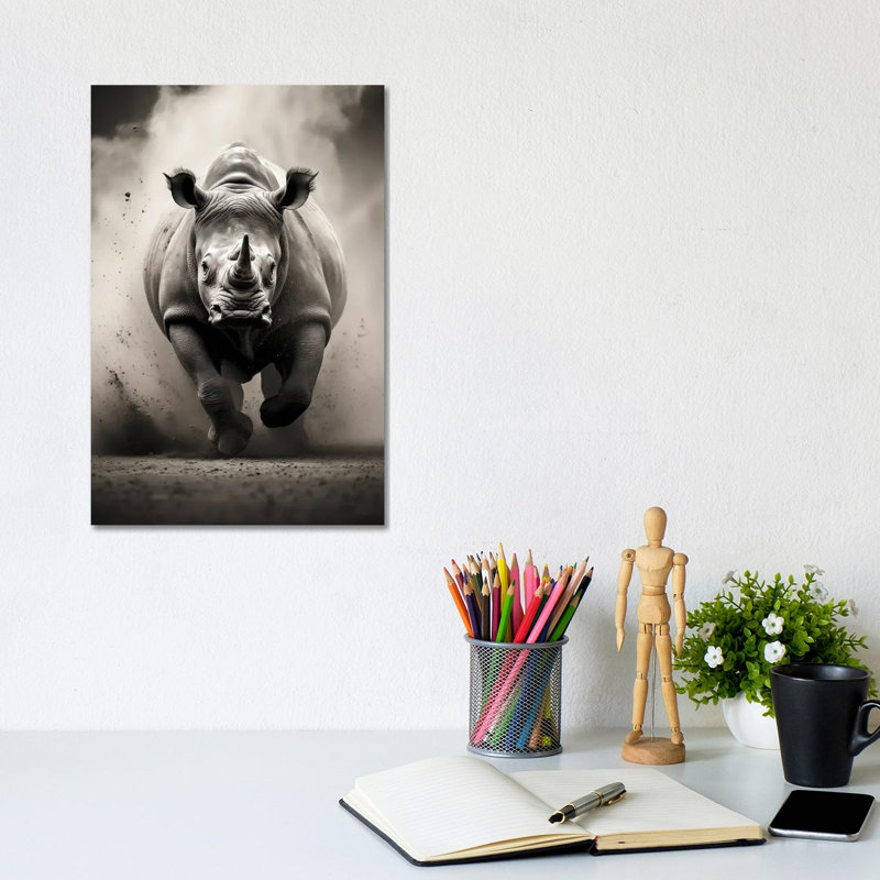 Rhino noir - reproduction d'art murale - toile tendue
