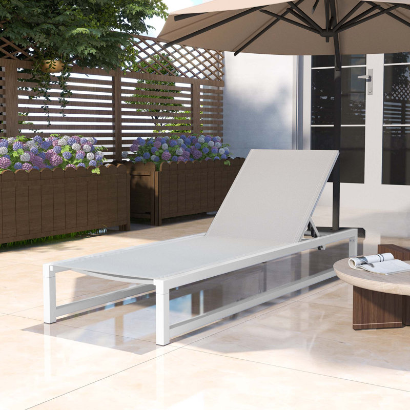 Chaise longue d'extérieur réglable à 5 niveaux, structure en aluminium durable et filet PVC-coated polyester, 1