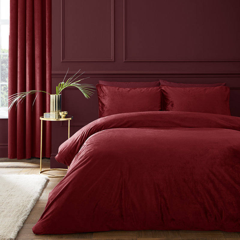 Kingsley Soft Matt Velvet Duvet Cover Set, Red, Double Duvet Cover + 2 Standard Pillowcases