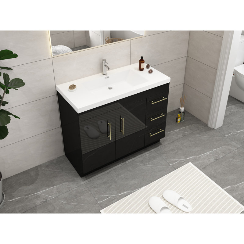 Ensemble de meuble-lavabo simple 42 po Carliss, Noir, Or