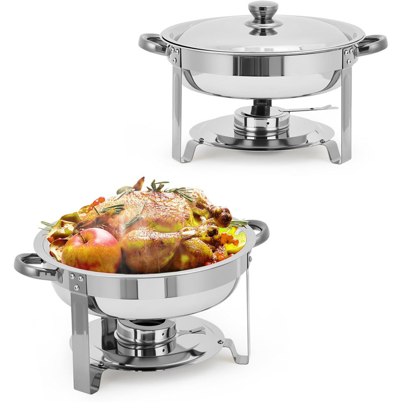 Chafing Dishes for Buffet, 5 QT Round Buffet Servers and Food Warmer Set with Lid, Stainless Steel Chafers for Catering Parties Wedding Banquet, Silver