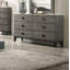 Commode de meuble de chambre à coucher moderne de conception moderne avec 1 seule poignée de poignées et 6 tiroirs avec plateau de rangement en faux marbre gris-900305358