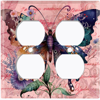 Plaque murale à 2 prises papillon Butterfly Flowers
