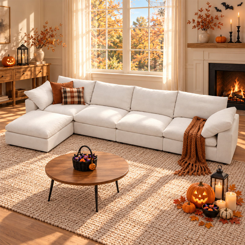 Aarti 146.5" Cloud Couch Sectional Sofa,Oversized Wide&Deep Seat L-shaped Sofas For Living Room , 4 Seater With Storage Ottoman