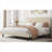Bedroom Use King Size Platform Bed Frame, Stable Construction Metal Bed Frame with Bandaged Headboard, Neutral Beige, Simple Elegant Design