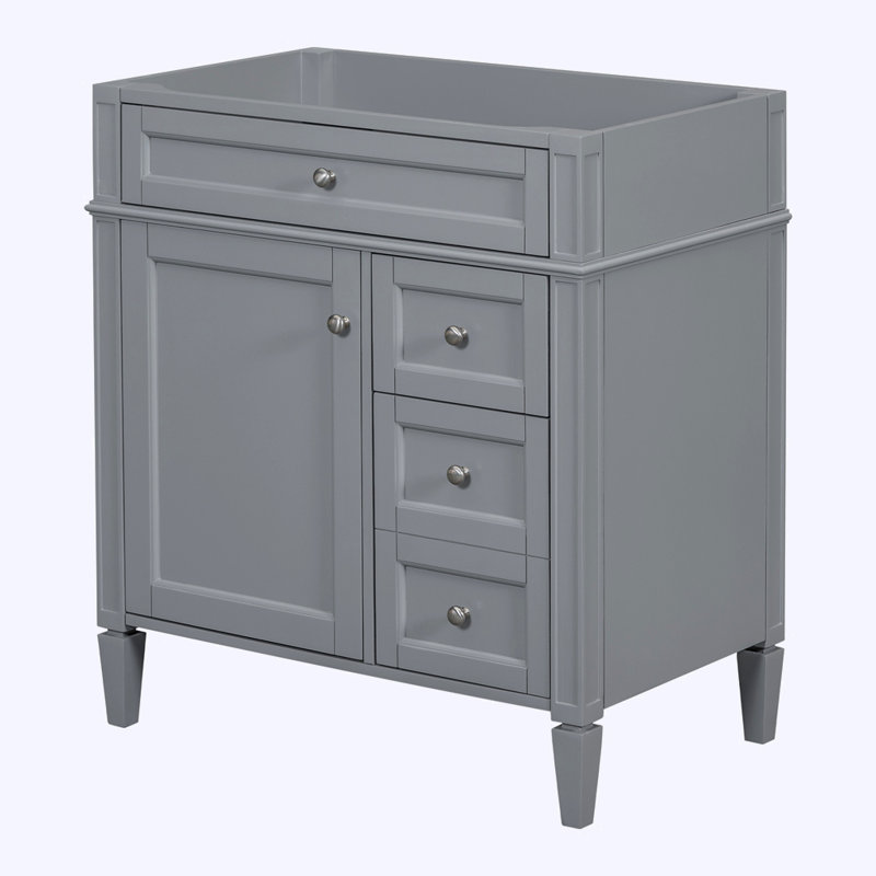 Meuble-lavabo de salle de bain sans lavabo supérieur, avec 2 tiroirs et un tiroir basculant, Gris, Argent argent