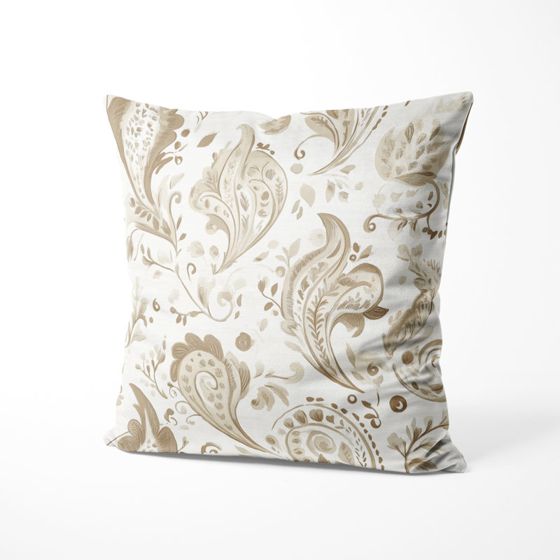 Coussin décoratif moderne à motif floral cachemire beige, H 20 po x l 20 po