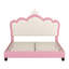 Lit double tapissier princesse pleine grandeur avec tête de lit couronne, lit plateforme double avec tête de lit et pied de lit, crème et rose