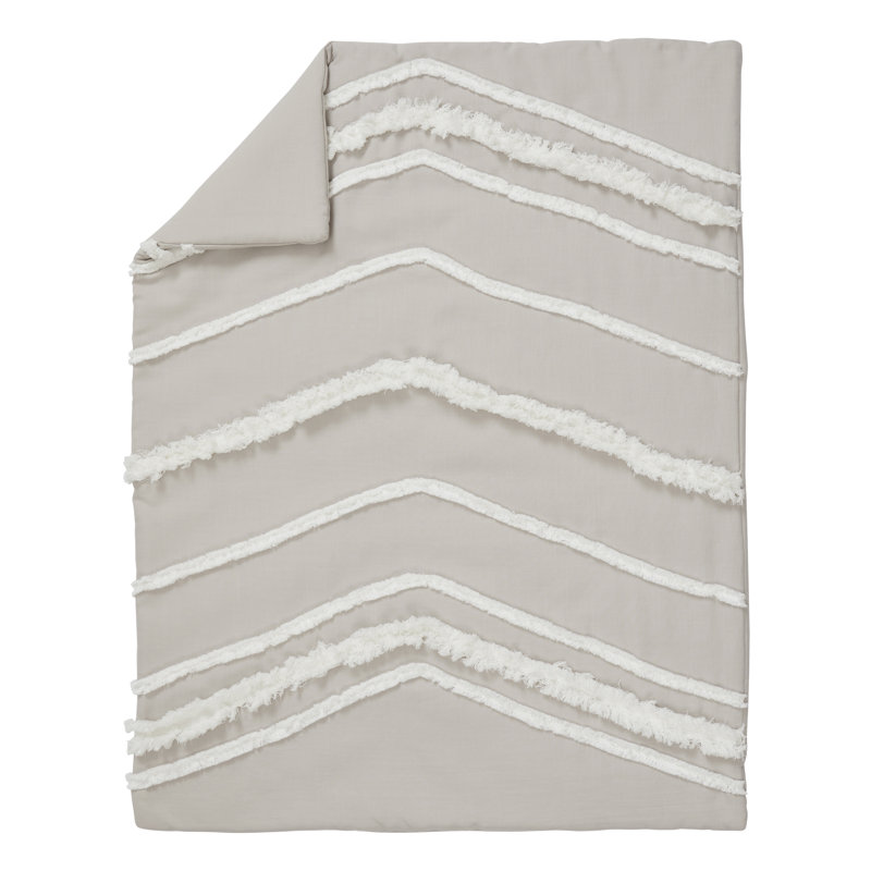 Taupe and Ivory Linen Blend Boho Fringe 4-Piece Crib Bedding Set