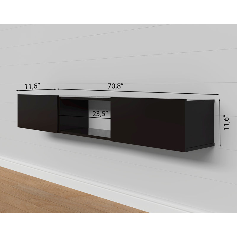 Sculley 71'' Floating TV Stand Up to 80" TV's Wall Mounted Media Console, Black