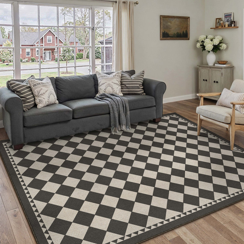  Tapis intérieur / extérieur Geovia, Black/Beige, Rectangle 6' x 9'