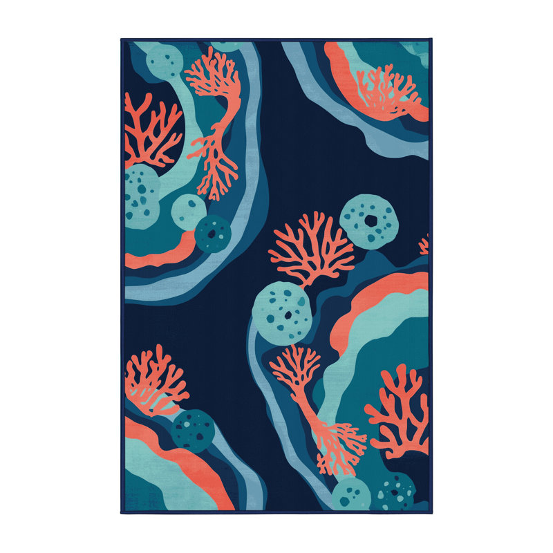 Tapis bleu délavé à la machine Orkan Great Barrier Reef, 8 x 10