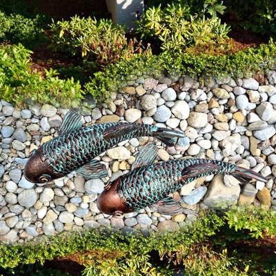 Garden Sculptures & Statues,Koi Fish Decor,Garden Fish Art,Set Of 2 ,Bronz