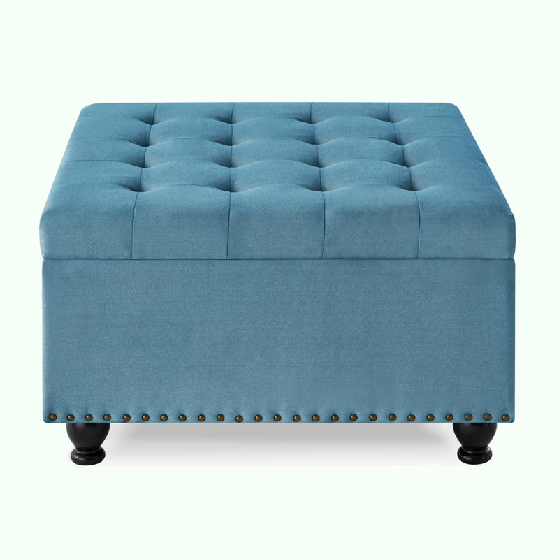 Grand banc repose-pieds carré avec rangement, Bleu clair