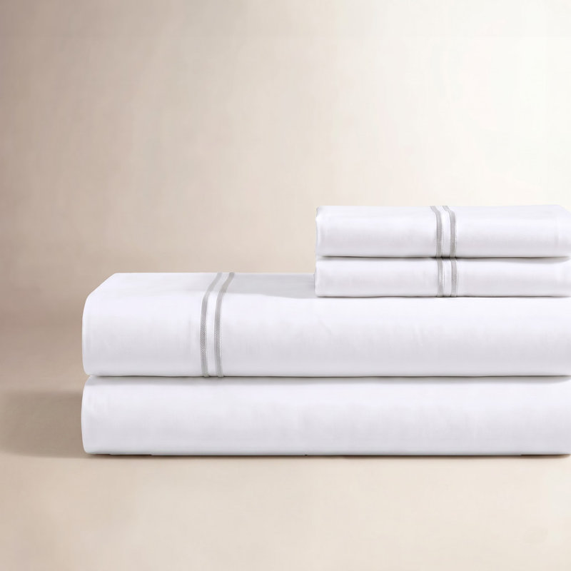 Ensemble de draps de lit Fieldstone, Ensemble de draps pour très grand lit avec 2 taie, Blanc / argent