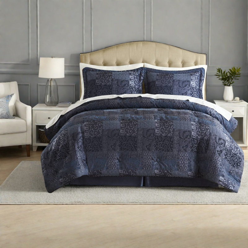 Durable Navy King Bedding Set, Polyester Chenille For Modern Homes