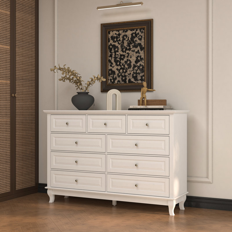 Elegant Traditional Accent Chest With 9 Drawers, Classic Design, And Gold Hardware – Available In White And Black Finish