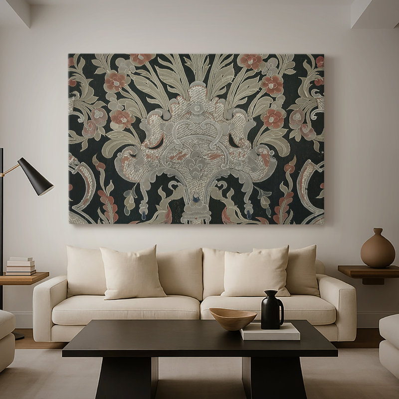 Soie tissée / détail de tissu damassé-William Morris-Toile tendue avec châssis-c. Fin du 19e siècle, 32 x 48
