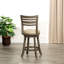 Tabouret pivotant à dossier et à lattes de 24 po de hauteur comptoir, finition gris patiné, siège en cuir gris français