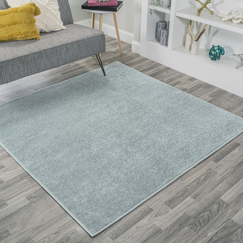 Arzel Solid Low-Pile Aqua Blue Rug, Square 6'2"