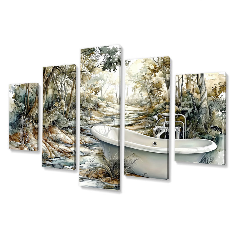 «Green and Brown Forest Bath Retreat», ensemble d'art mural de salle de bain
