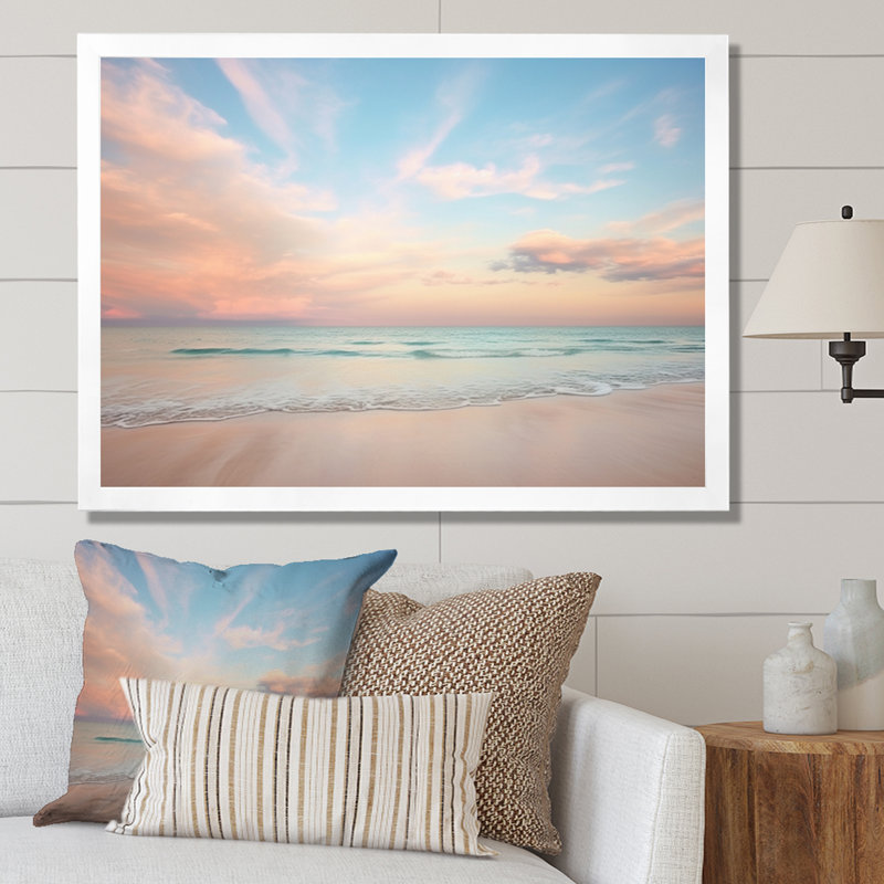 «Peach Sky Photo Astral Symphony V» - art mural ciel, H 24 po x l 32 po x P 1 po, Cadre photo blanc