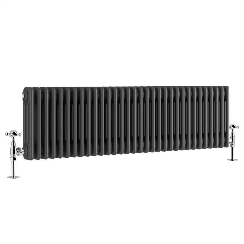Vallie Horizontal Traditional Column Cast Iron Style Designer Radiator, Anthracite, 60cm H x 83cm W