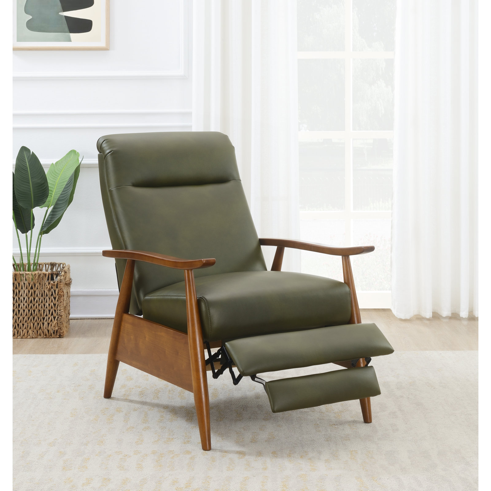 Imona 30" Genuine Leather Manual Recliner, Fern Green Pebbled Faux Leather