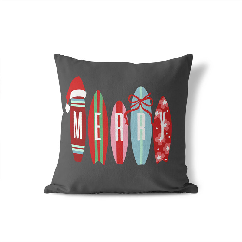 Merry Surf Holiday Decorative Throw Pillow, Charcoal