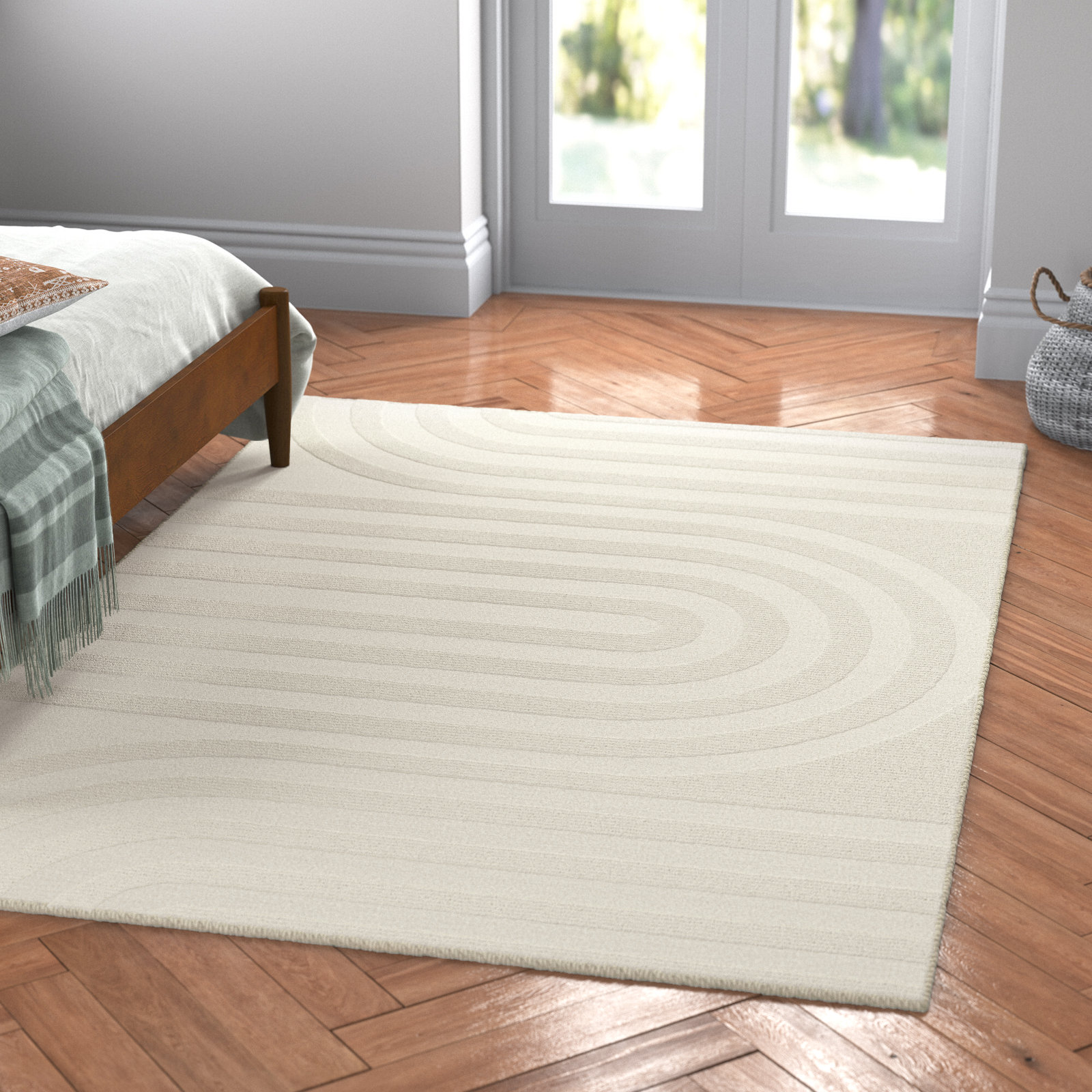 Kell Hand-Woven Cream Wool Rug, Rectangle 5' x 7'6"