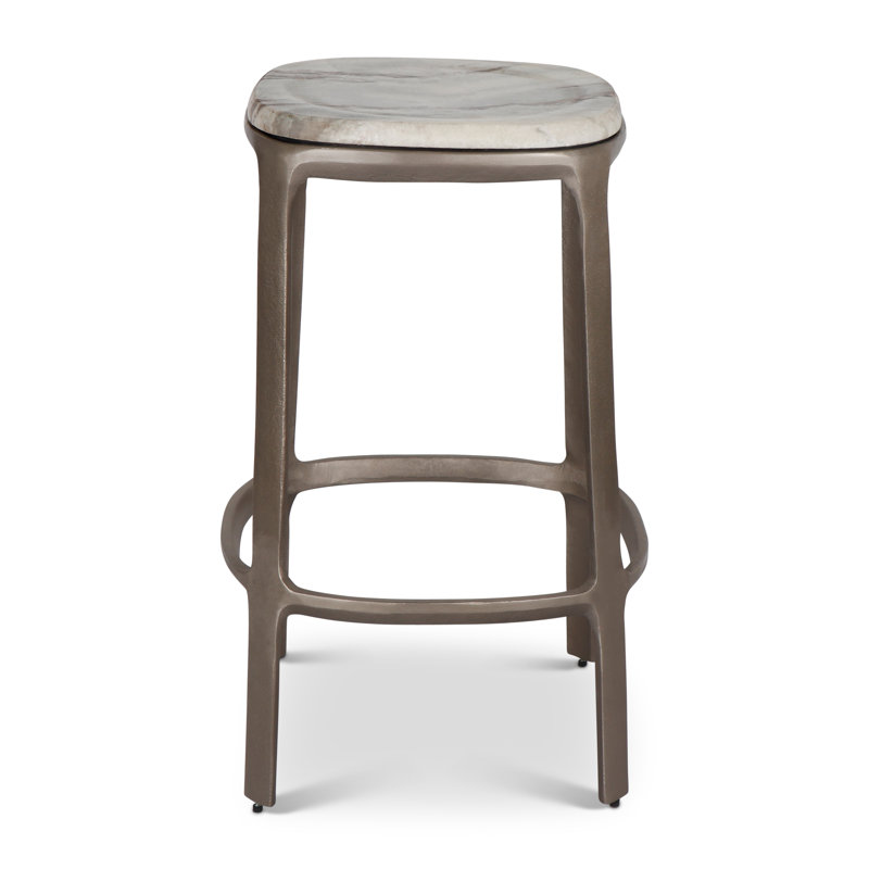 Marbelle - Alfie Marble Counter Stool - Toronto Sand/Antique Nickel Finish, Counter Stool (26" Seat Height)