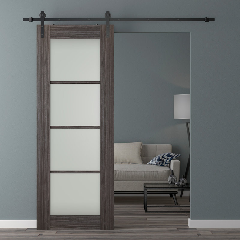 Palladio 4 Lite Solid Manufactured Wood Panelled Prefinished Barn Door, Gray Oak, 31.75" x 95.24"
