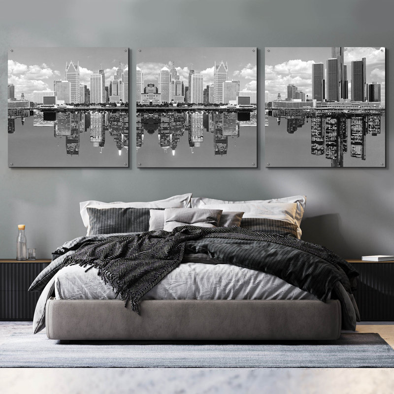 «Detroit Skyline Panorama 2, Michigan» par Monte Nagler, ensemble de 3 pièces, H 36 po x l 108 po