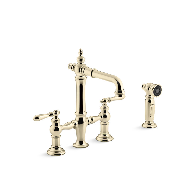 Artifacts® Bridge Faucet with Side Spray, Lever Handle, Vibrant French Gold