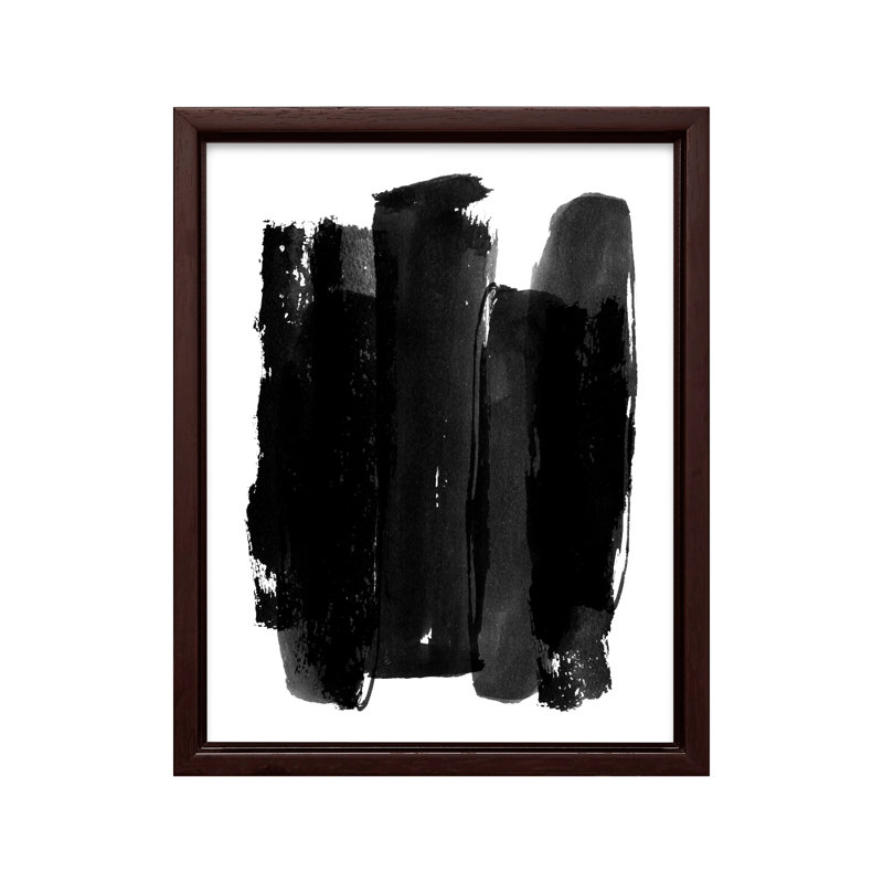 Coups de pinceau noirs no 3, Canvas, 08"H x 10"W, Brown Framed