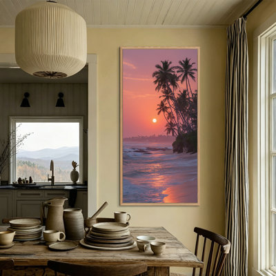  Très grand palmier tropical encadré à la verticale, art mural sur toile, plage et bord de mer