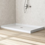DeerValley 60" Shower Base in White with Single Threshold Shower Pan, Non-slip Design