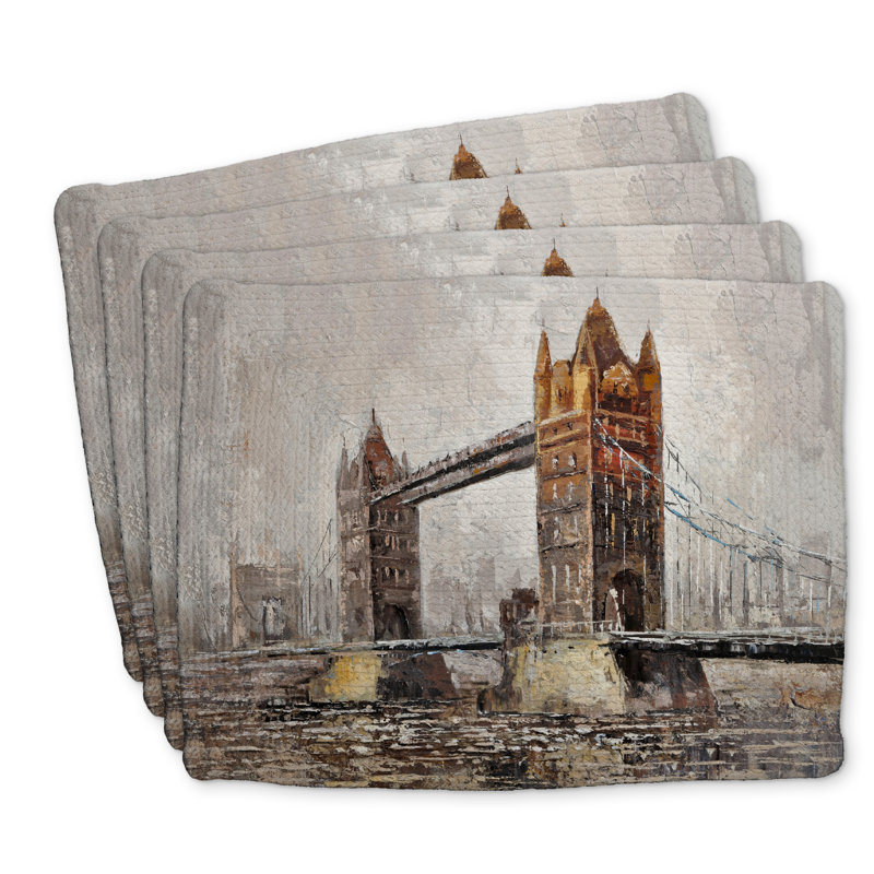 Ensemble de 4 napperons en polyester tressé London Tower Bridge