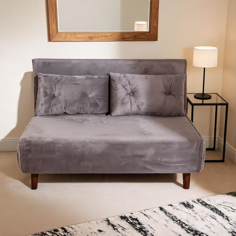 Lonara Two Seater Upholstered Double Sofa Bed, Grey Velvet