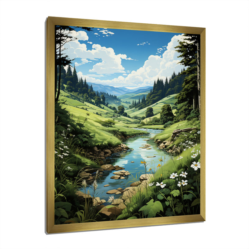 «Countryside Emerald Lake In I», reproduction sur toile, Encadrement doré, H 40 po x l 30 po x P 1,5 po