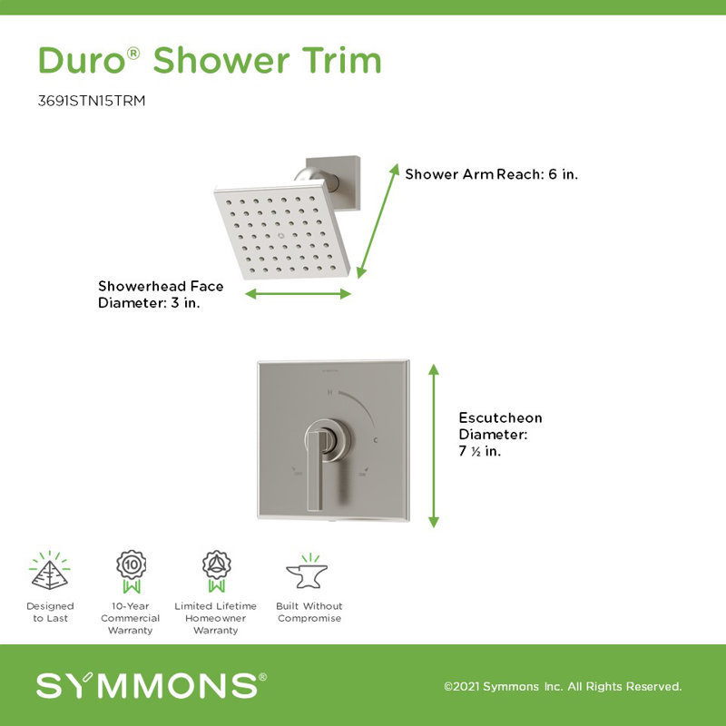 Ensemble de garniture de robinet de douche à poignée simple Duro HydroMersion, Nickel satiné